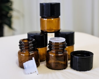 Mini 1ml Amber Glass Dropper Bottle with Reducer Plug - Perfume/Aromatherapy/Fragrances/Essential Oil - Sample Tester Vial - Travel