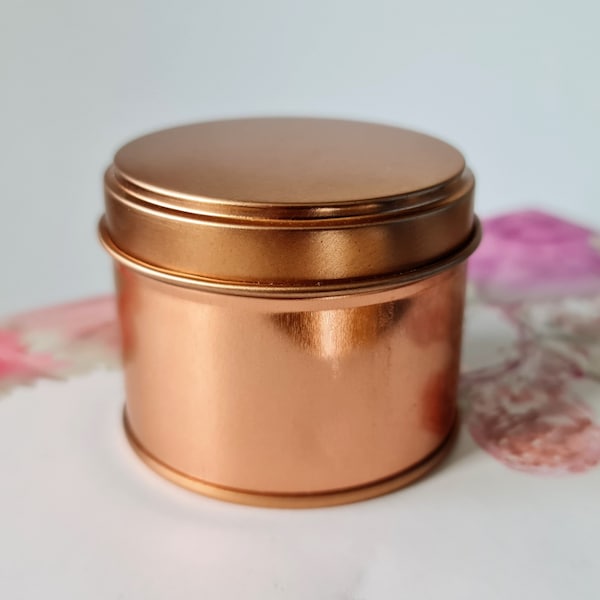 100ml Rose Gold Round Tin 61mm - Shaped Push On Lid - Gifts/Sweets/Beauty/Candles/Wax/Balm/Cotton Pads - Small Storage Container - Food Safe