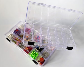 Clear 18 Compartment Craft Box - Pack size 1/2/6/12/24 - Beads/Jewellery/Embroidery/Gaming/Small Parts - Plastic Storage Organiser Case