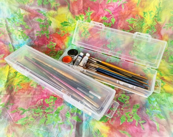 2 x Artists Storage Boxes - Paintbrushes/Pens/Pencils/Paint/Brushes - Art/Craft - Pencil Case - Hinged Lid - Hanging Tab