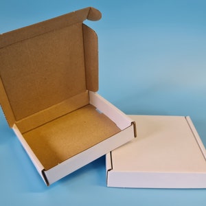 10 x Mini Postal Boxes - White Cardboard - Mailing Large Letter Size for Letterbox - 101 x 101 x 20 mm - Small Slim Mailer Box - Gift Carton