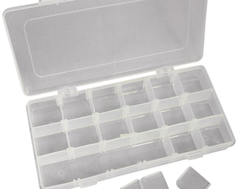 Small Adjustable 18 Compartment Box - Craft/Hobby Organiser Case for Beads/Sewing/Embroidery - Parts Storage Boxes - Transparent Plastic