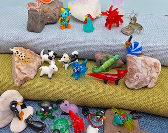 Mini One Inch Glass Animals - Cute Little Handmade Miniature Figurines - Gifts/Craft Projects/Cake Toppers - Small Novelty Figure Trinket