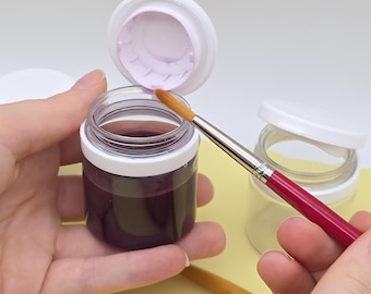50ml Flip Top Paint Pot - Refillable - Ink/Dye/Glue/Acrylic - Empty Art Mixing Container - Clear Plastic Jar - Hinged Lid Tub