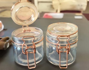 100ml Glass Craft Storage Jars with Rose Gold Clip Lids - Small Pots Hinged - Beads/Buttons/Accessories/Gems - Clear Gift Display Containers