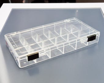Clear 18 Compartment Storage Box with Hinged Lid for Crafts/Beads/Jewellery/Embroidery/Charms/Small Parts - Plastic Organiser Case