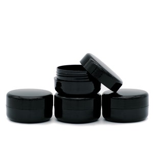 10ml Black Plastic Cosmetic Jar - Small Refillable Empty Travel Pot - Lip Balm Container - Make Up/UV Gel/Samples/Cream/Nail Art/Glitter