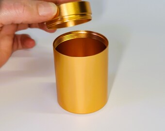 60ml Gold Canister - Brushed Metallic Screw Lid Tin - Aluminium Metal Storage Container - Gift/Party/Wedding Favour/Travel - Mini Tea Caddy