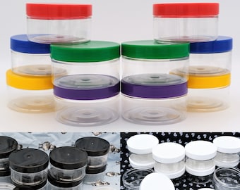 100ml Clear Jars - Choose Lid Colour and Pack Size - Cosmetic/Cream/Slime/Beads/Craft Pots - Storage Containers - Recyclable PET