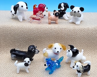 Glass Dog Figurines - Handmade Miniature Animal Art - Craft Projects/Cake Toppers/Gifts - Mini Novelty Ornament Trinket