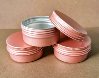 50ml Rose Gold Round Aluminium Tin with Screw On Lid - Medication/Herbs/Cream/Powder/Wax/Balm/Cosmetic Container - Pink Metal Jar 50g