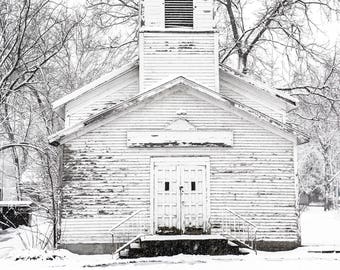 Abandoned Church Building Covered in Snow  - Portland Mi - Print, Photograph, Pic, Large Picture, Fine Art - rustic home decor