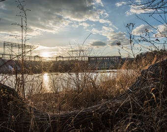 Sunset on Lake Wylie Water Dam Catawba River- Ft Mill, SC - Print, Photograph, pic, large picture, fine art -rustic home decor