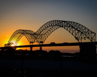 Sunset Hernando De Soto Downtown Memphis TN Bridge - Mississippi, Arkansas - large print, photograph, pic, picture, fine art - free shipping