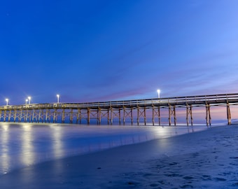 Sunset Ocean Isle Beach Pier, NC - Atlantic Ocean -  Large Print, Photograph, pic, picture, fine art - home decor Free Shipping