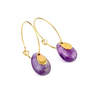 Amethyst earrings, amethyst pearl hoops for women, purple gemstone earrings, boho jewelry, gift idea for her