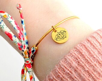Bracelet cordon Liberty à nouer, médaille personnalisée signe du zodiaque pour femme