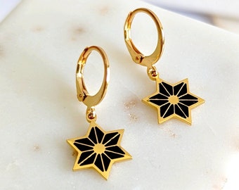 Boucles d'oreilles minimaliste dormeuses étoile japonaise noir pour femme