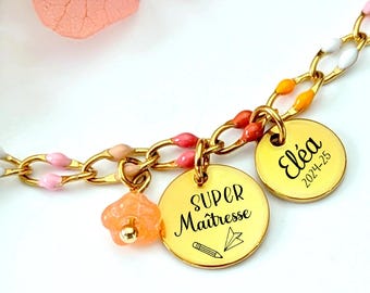 Bracelet personnalisé cadeau pour la maîtresse, ATSEM, nounou, cadeau de fin d'année