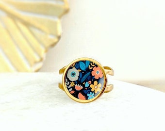 Bague fleurie en acier inoxydable or ou argent pour femme