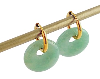 Boucles d’oreilles créoles aventurine verte