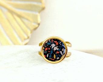 Bague à motif Terrazzo en acier inoxydable pour femme