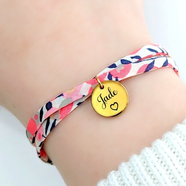 Bracelet cordon Liberty personnalisé prénom, idée cadeau bijou personnalisé, cadeau bracelet personnalisé, cadeau marraine, maman, naissance