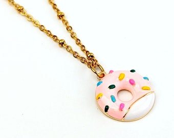 Collier enfant pendentif donut or et rose pour fille