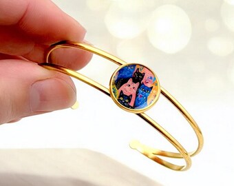 Bracelet jonc acier inoxydable pour femme, version or ou argent