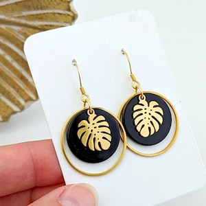 Tropical leaf earrings for women, gold or silver stainless steel, leaf jewelry, women's jewelry, handmade jewelry gift