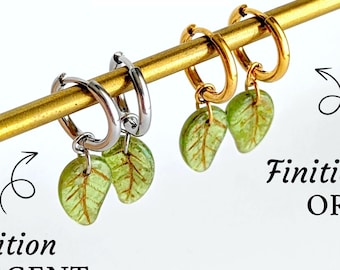 Pendentifs seuls feuilles en verre pour boucles d'oreilles huggies femme