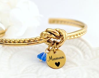 Bracelet double rang jonc nœud et médaille en acier inoxydable pour femme
