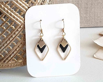 Boucles d'oreilles femme or simples losanges noir, hypoallergénique, cadeau bijou géométrique minimaliste, cadeau pour elle, bijou fait main