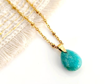 Collier pendentif goutte en amazonite pour femme