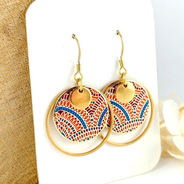 Boucles d'oreilles aztèque maya pour femme, bijou coloré, artisanal, cadeau pour elle, bijoux fantaisie, cadeau bijoux fait main