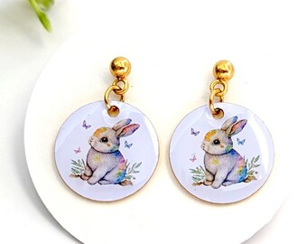 Boucles d'oreilles enfants lapin multicolore pour petite fille