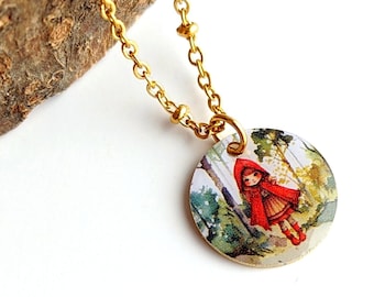 Collier pendentif petit chaperon rouge pour enfant