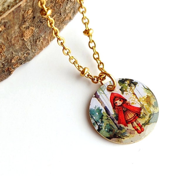 Collier pendentif petit chaperon rouge pour enfant, bijoux enfants, bijoux chaperon rouge, cadeau petite fille, cadeau anniversaire fille