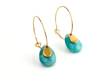 Boucles d'oreilles amazonite créoles or pendantes pour femme