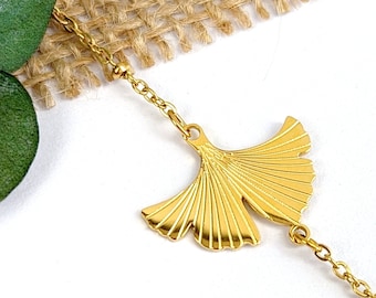 Bracelet feuille de Ginkgo pour femme en acier inoxydable