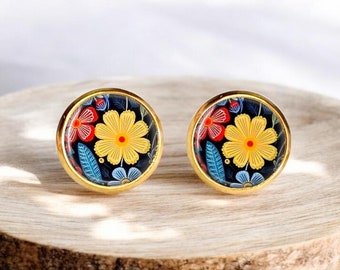 Boucles d'oreilles puces cabochons pour femme, pour fille