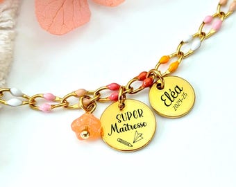 Bracelet personnalisé cadeau pour la maîtresse, ATSEM, nounou, cadeau de fin d'année