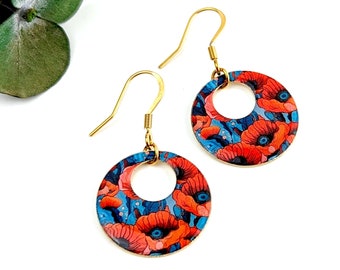 Boucles d'oreilles coquelicots rouge et bleu pour femme