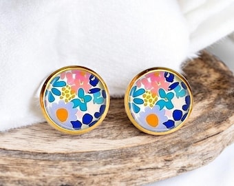 Boucles d'oreilles puces cabochons, acier inoxydable chirurgical Fleurs