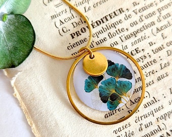 Collier pendentif feuilles de ginkgo pour femme