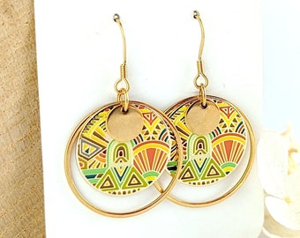Boucles d'oreilles aztèque maya, art déco pour femme