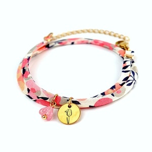 Bracelet cordon Liberty personnalisé fleur de naissance, cadeau bijou personnalisé, bracelet breloque personnalisé pour marraine, pour maman image 1