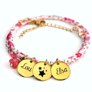 Personalized Liberty bracelet with engraved medal, customizable name jewelry, for women, gift idea for mom, colorful personalized bracelet