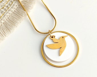 Collier colibri blanc pour femme