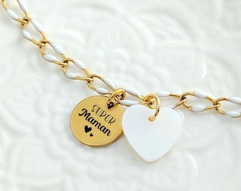 Bracelet chaîné émaillée et médaille personnalisée pour femme